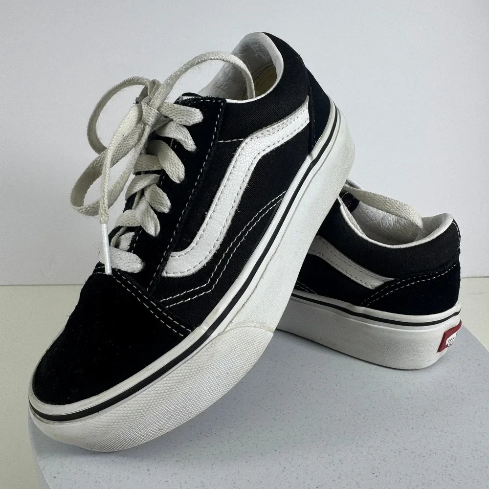 Vans Old Skool Kids Sneakers Classic Skate Low Top Black White US 13.5